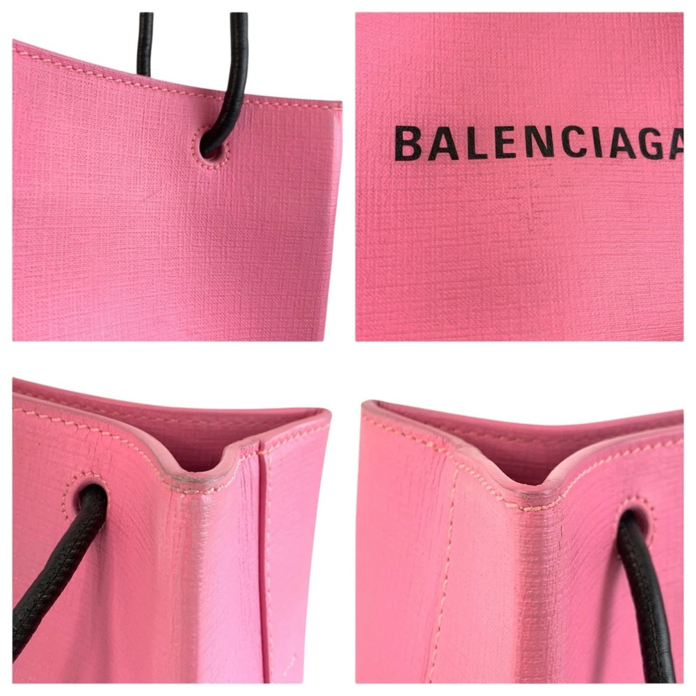 BALENCIAGA Shopping Tote XXS Pink Black Silver Hardware Leather 572411 Bag Sh... - Picture 5 of 10